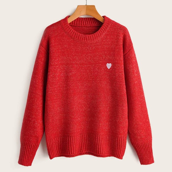 

Heart Embroidered Drop Shoulder Jumper, Red
