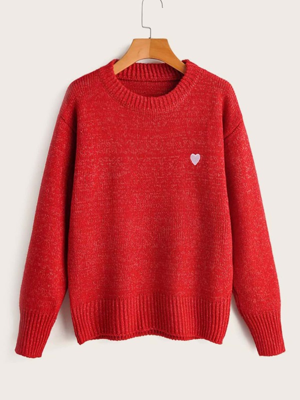 

Heart Embroidered Drop Shoulder Jumper, Red