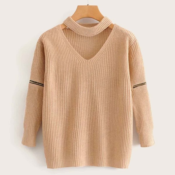 

Choker Neck Zip Detail Jumper, Khaki