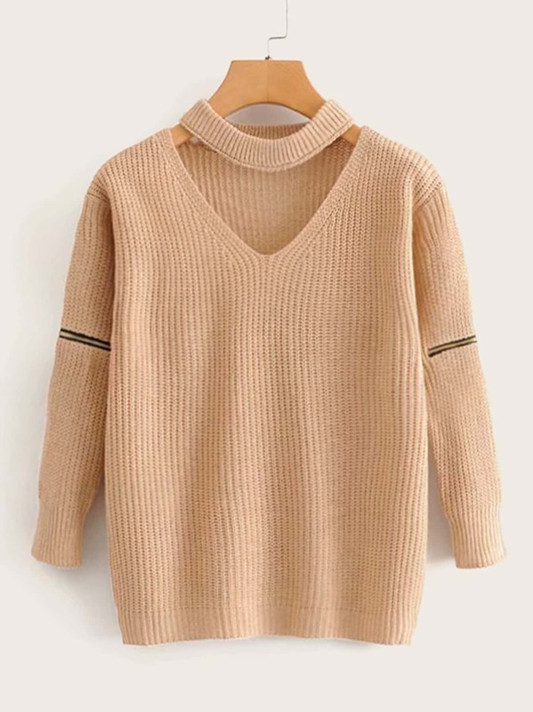 

Choker Neck Zip Detail Jumper, Khaki