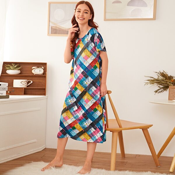 

Multi-color Plaid Night Dress, Multicolor