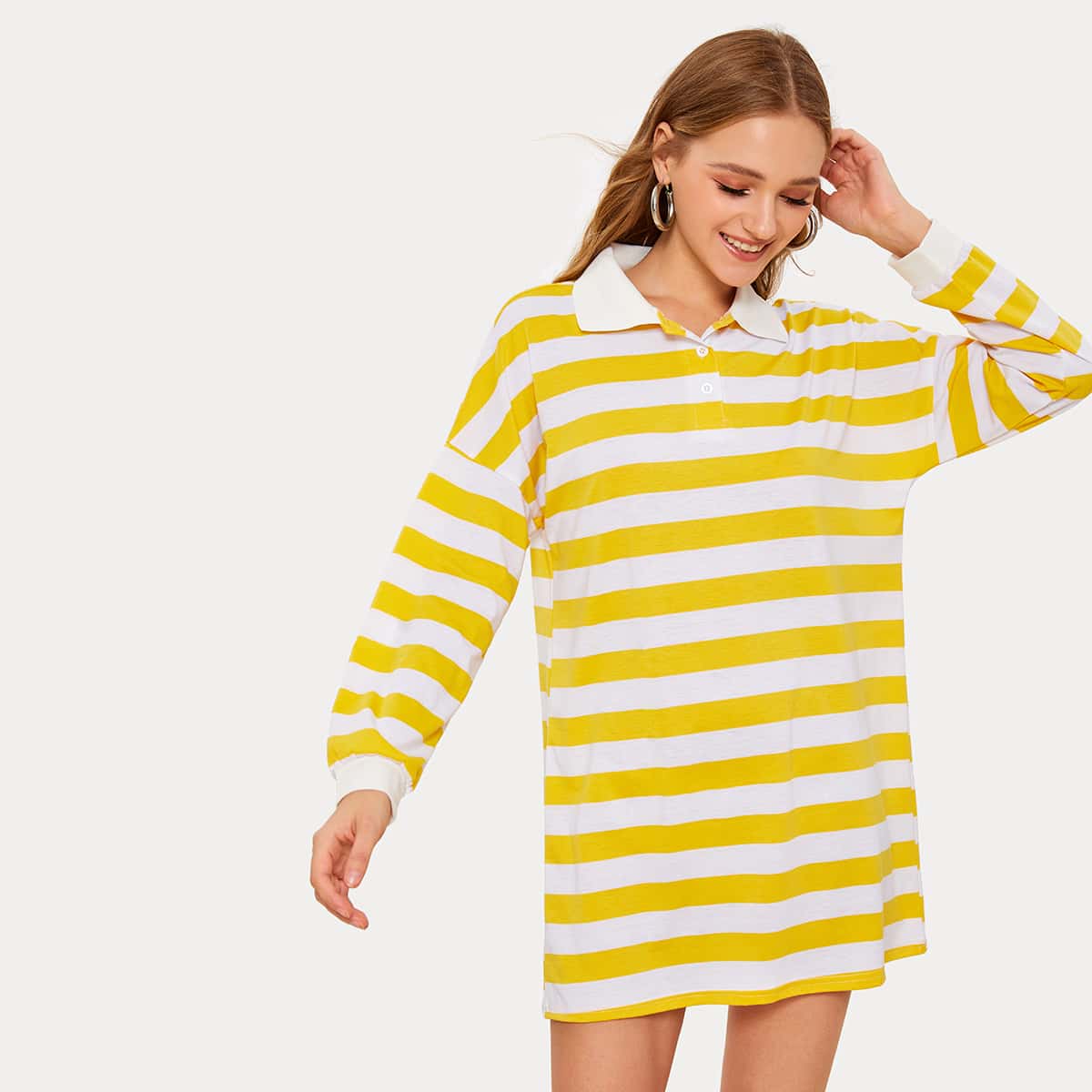 

Striped Polo Collar Tee Dress, Multicolor
