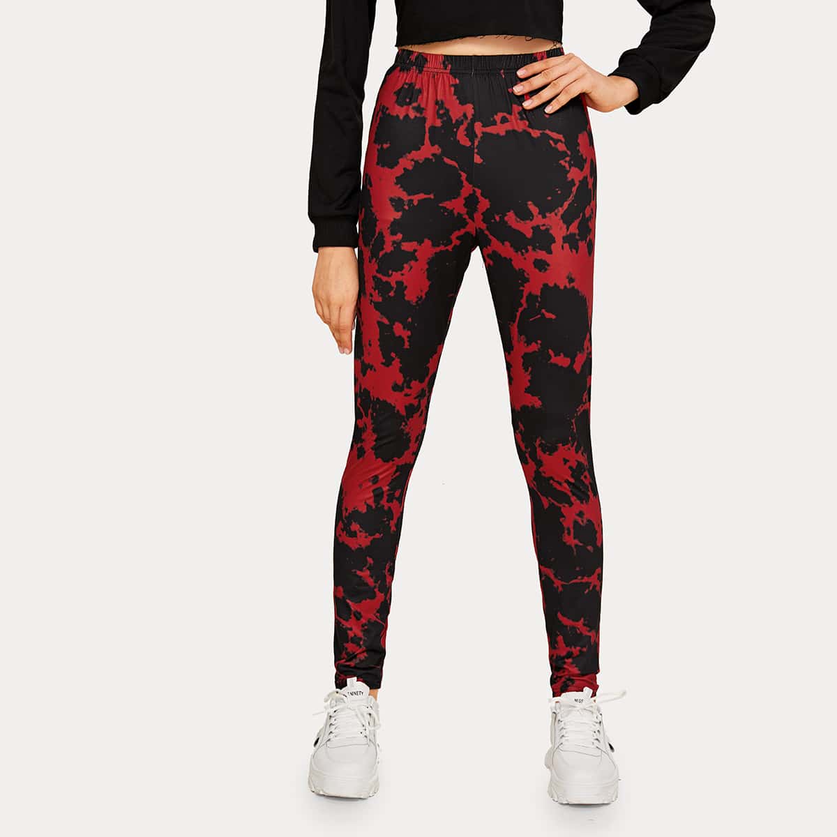 

Allover Graphic Elastic Waist Leggings, Multicolor