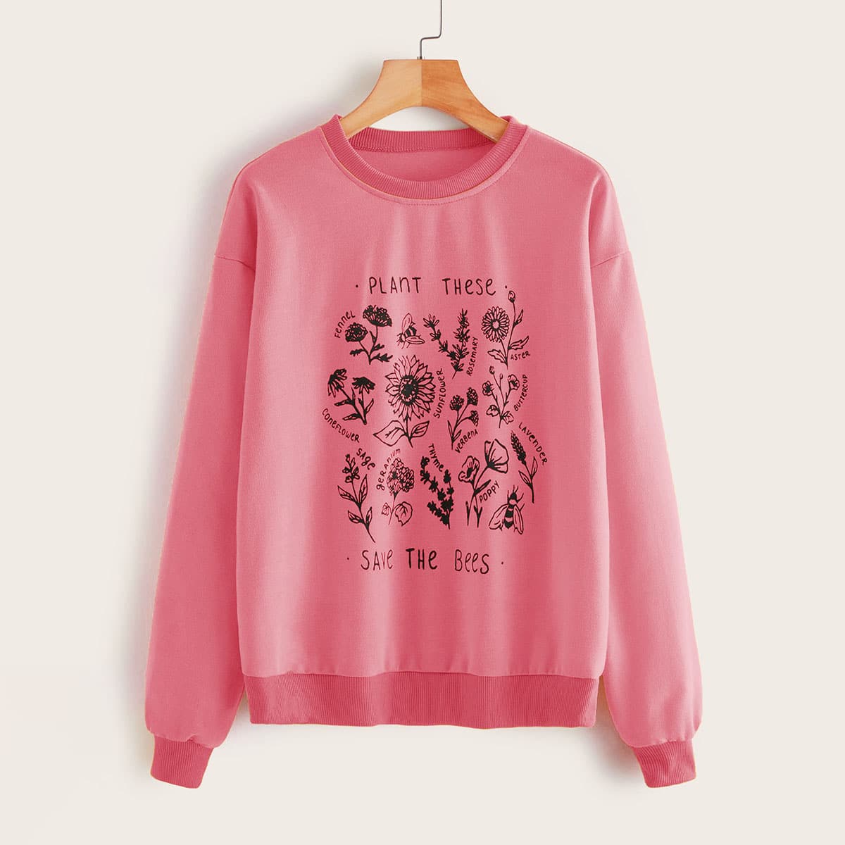 

Floral Print Drop Shoulder Sweatshirt, Pink