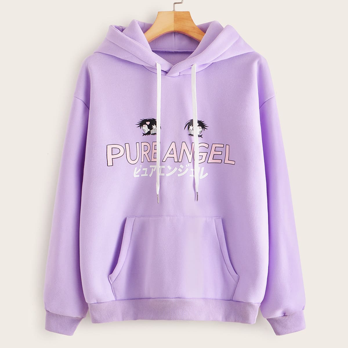 

Letter Graphic Kangaroo Pocket Hoodie, Purple