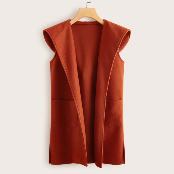 

Solid Dual Pocket Hooded Vest Coat, Orange
