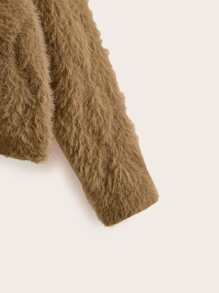 SHEIN 落肩毛絨毛衣 - 摩卡棕 - 查看 4