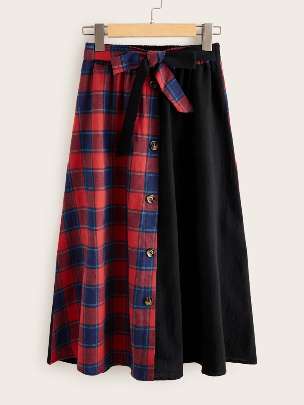 

Contrast Plaid Self Tie Skirt, Multicolor
