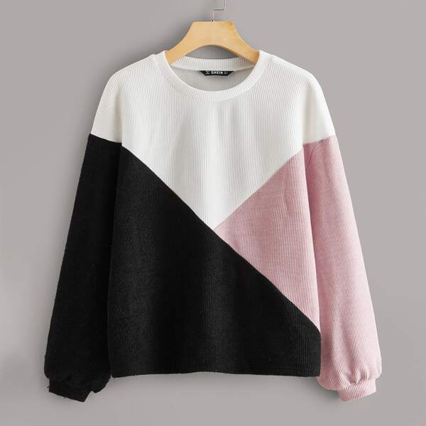 

Cut-and-sew Drop Shoulder Rib-knit Sweatshirt, Multicolor