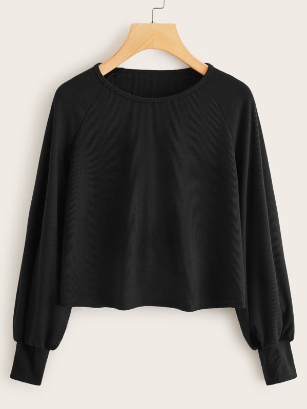 

Solid Raglan Sleeve Crop Tee, Black