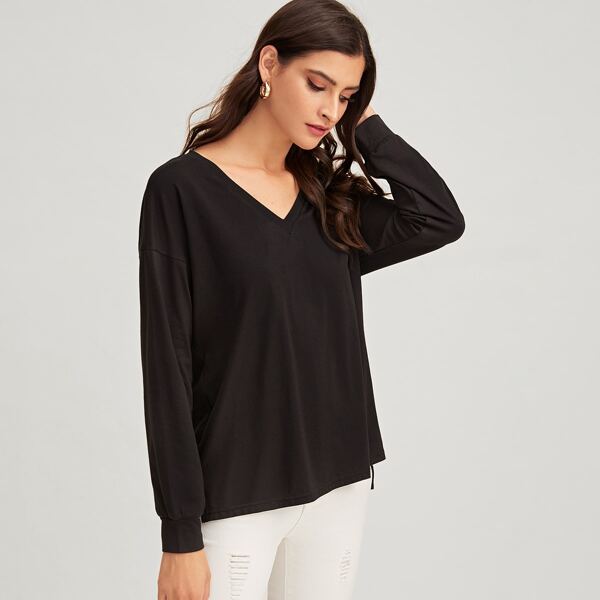 

Split Stepped Hem Solid Top, Black