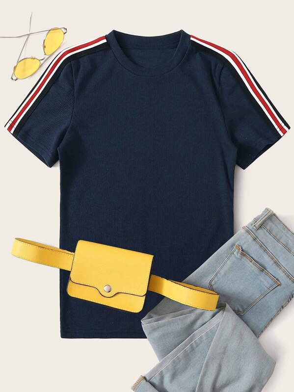 

Striped Tape Side Top, Navy