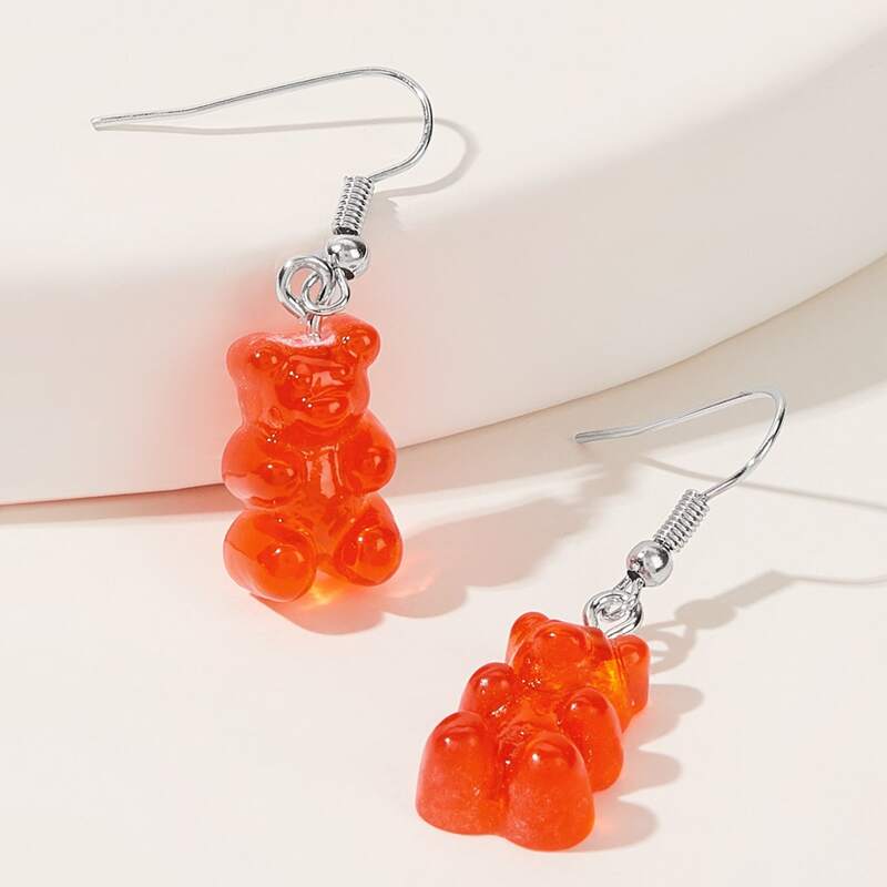 

1pair Bear Drop Earrings, Red