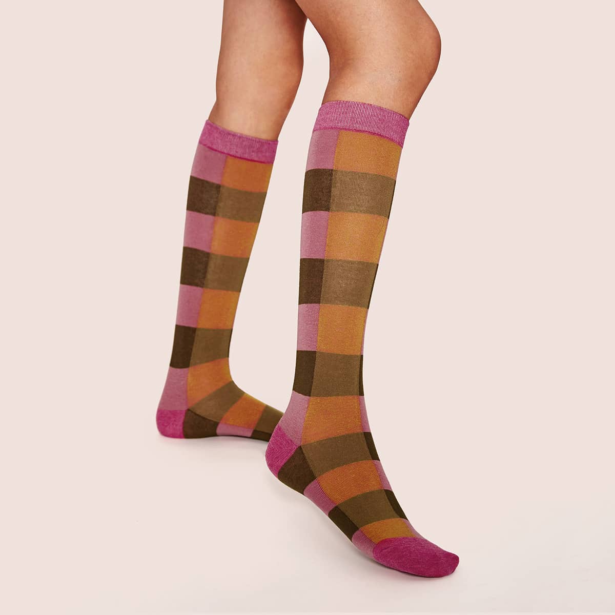 

1pair Plaid Pattern Socks, Multicolor