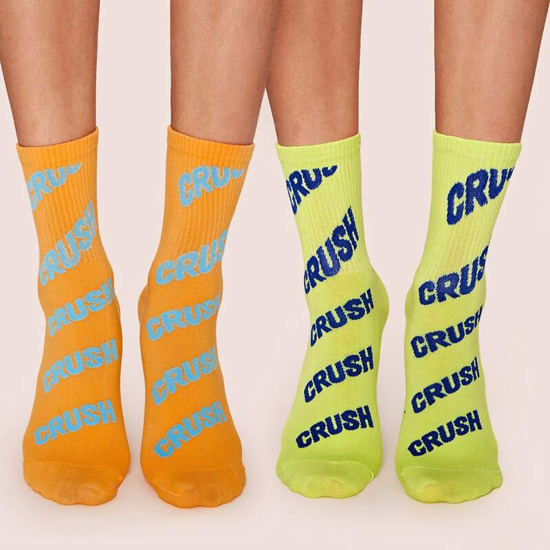 

2pairs Letter Pattern Socks, Multicolor
