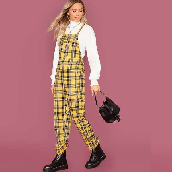 

Pocket Front Tartan Pinafore Jumpsuit, Yellow