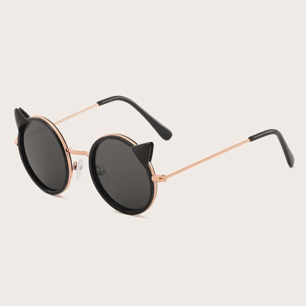 

Toddler Kids Ear Design Round Frame Sunglasses, Black