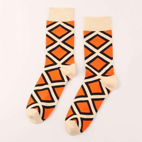 

1pair Men Geometric Pattern Socks, Multicolor