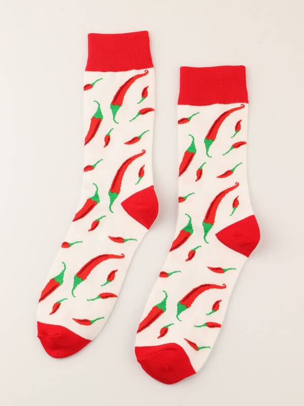 

1pair Men Chili Pattern Socks, Multicolor