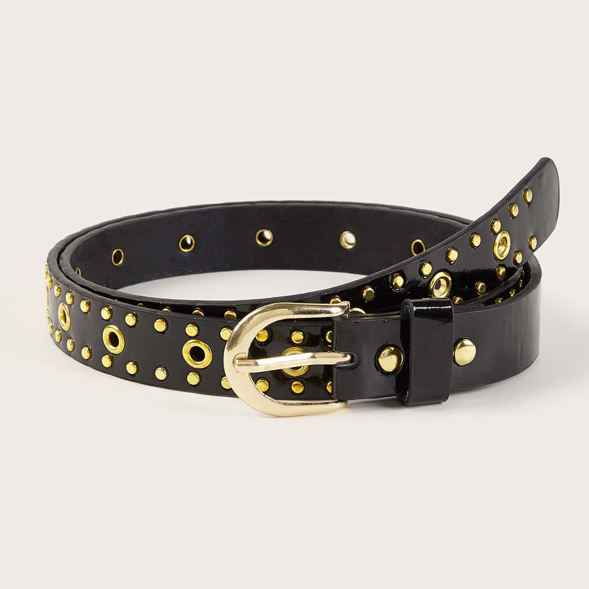 

Rivet & Eyelet Decor Buckle Belt, Black