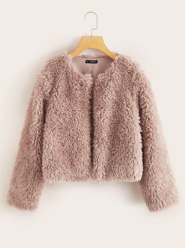 

Open Front Teddy Jacket, Pink, Zorana