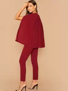 SHEIN Privé Double Breasted Cape Blazer and Tailored Trousers Set - Burgundy - View 2