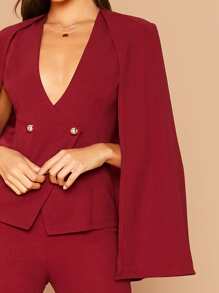 SHEIN Privé Double Breasted Cape Blazer and Tailored Trousers Set - Burgundy - View 5