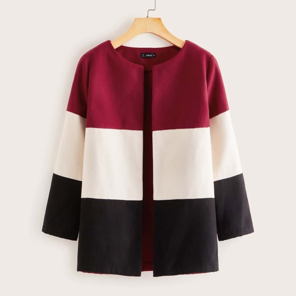 

Open Front Colorblock Coat, Multicolor