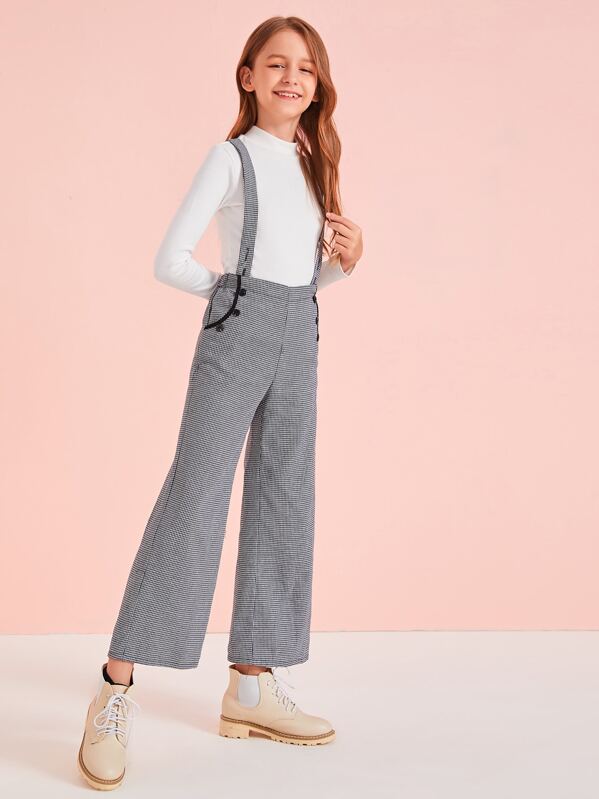 

Girls Plaid Suspender Palazzo Pants, Grey, Sashab