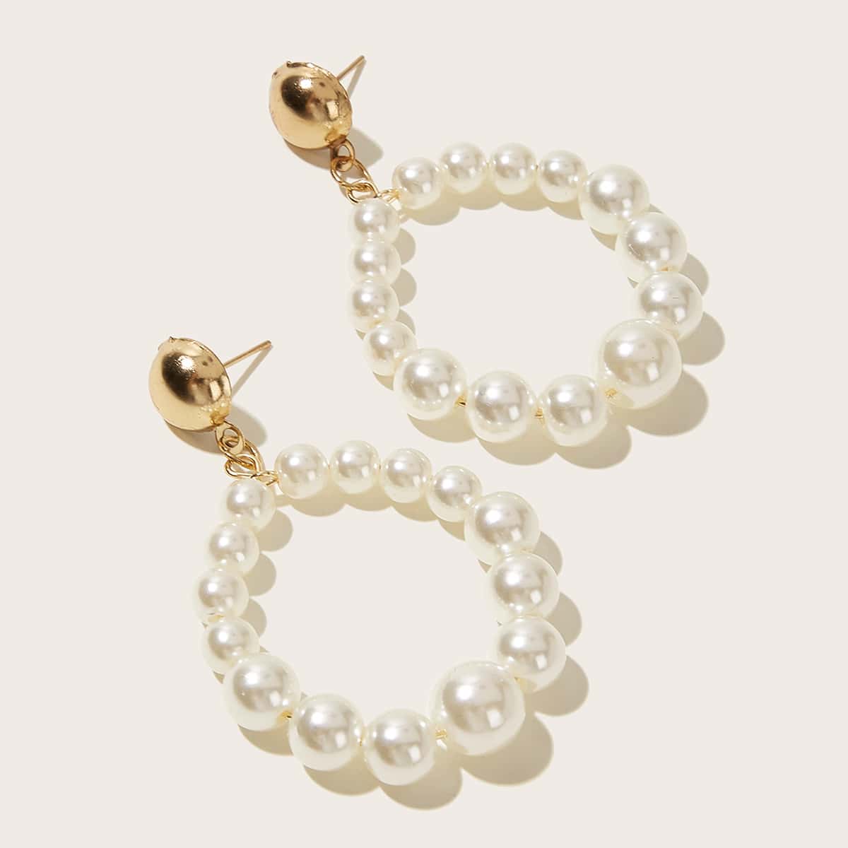 

1pair Faux Pearl Beaded Hoop Drop Earrings, White