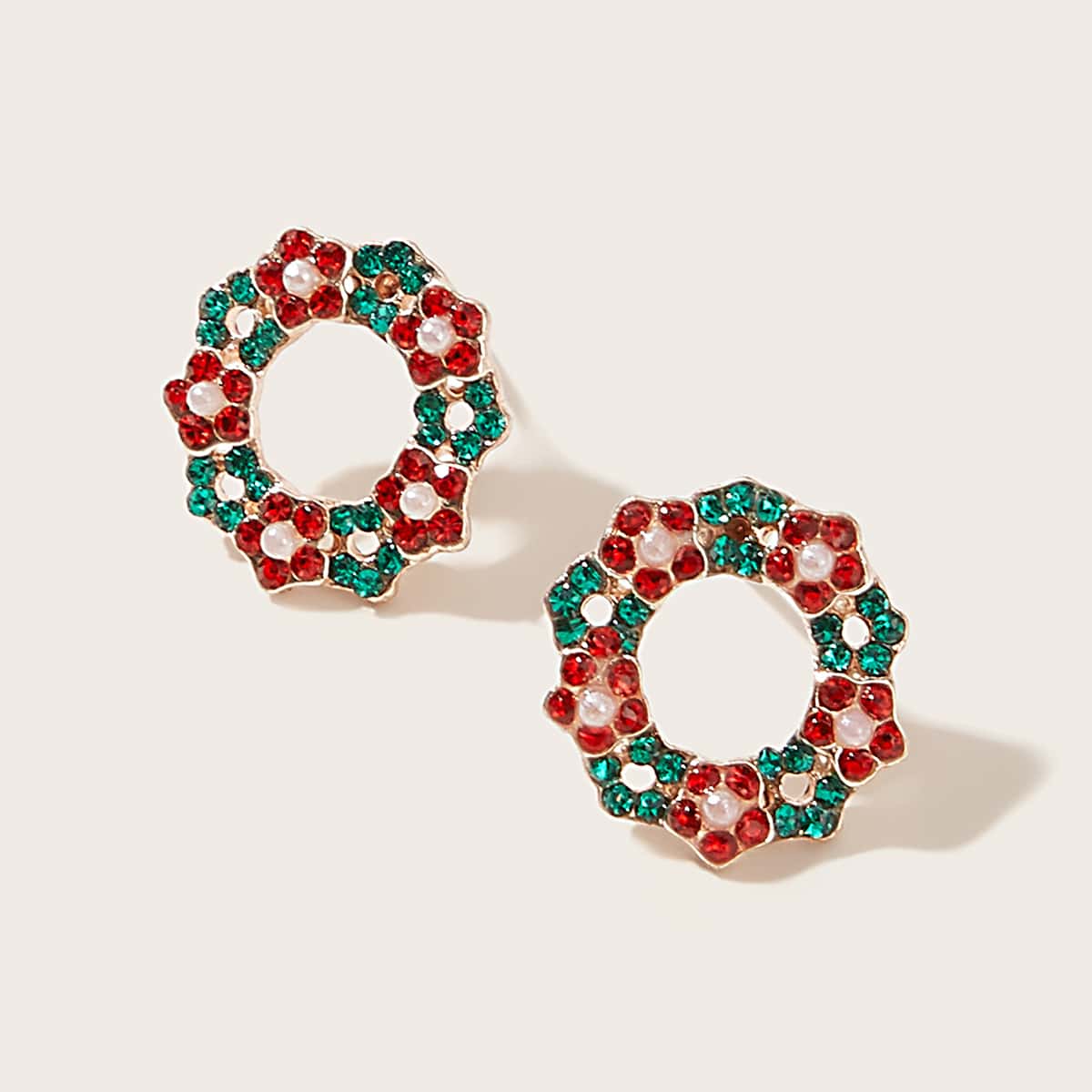 

1pair Rhinestone Engraved Flower Stud Earrings, Multicolor