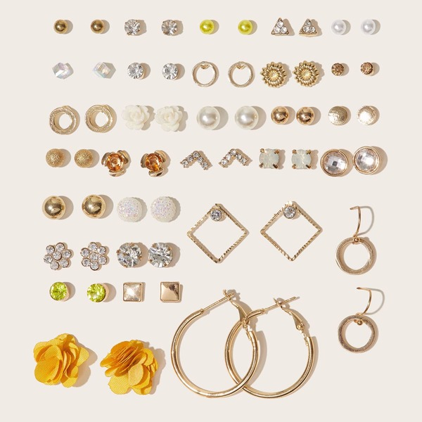

30pairs Flower & Faux Pearl Decor Earrings, Multicolor