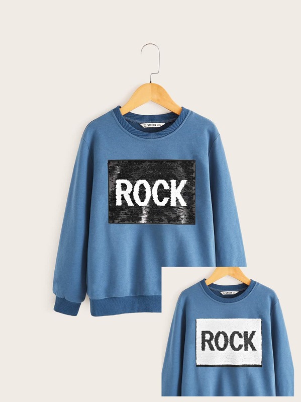 

Boys Contrast Sequin Letter Patch Pullover, Blue