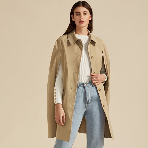 

Premium Single Breasted Cape Coat, Khaki