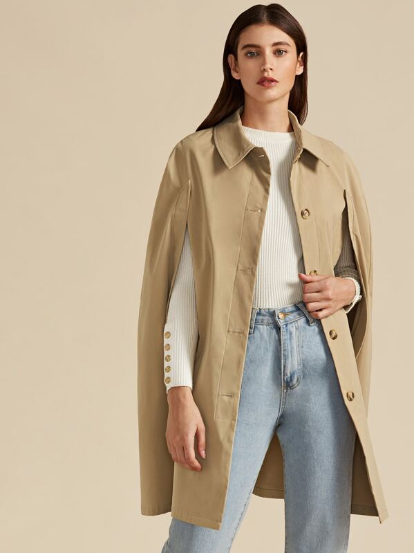

Premium Single Breasted Cape Coat, Khaki, Mila