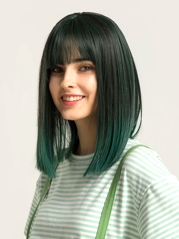 

Natural Ombre Long Straight Wig With Bang, Multicolor