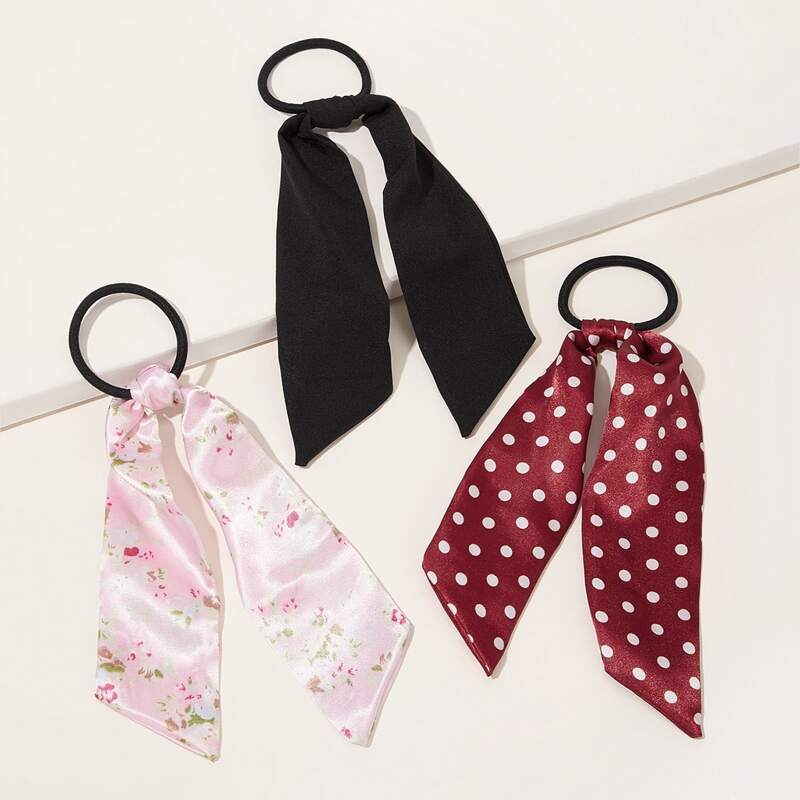 

3pcs Polka Dot & Ditsy Floral Pattern Scrunchie Scarf, Multicolor