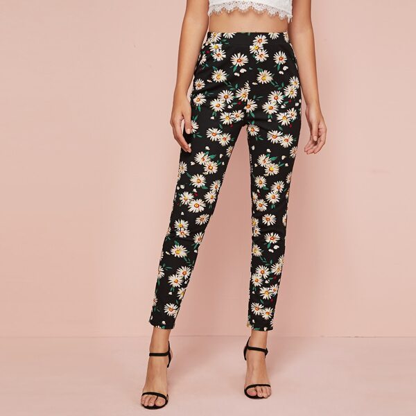 

Elastic Waist Daisy Floral Pants, Multicolor