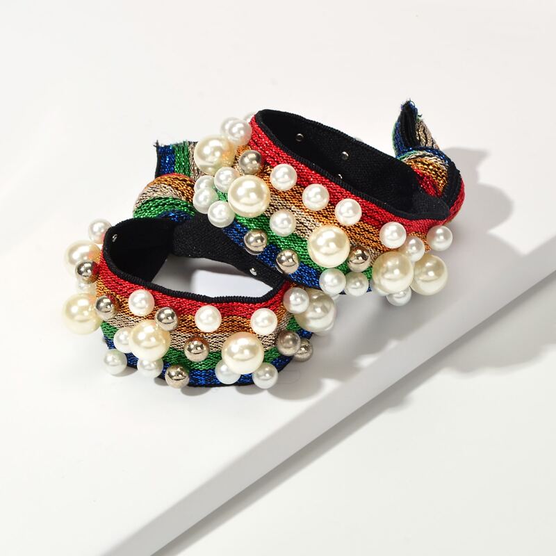

2pcs Faux Pearl Decor Colorful Wide Hair Tie, Multicolor