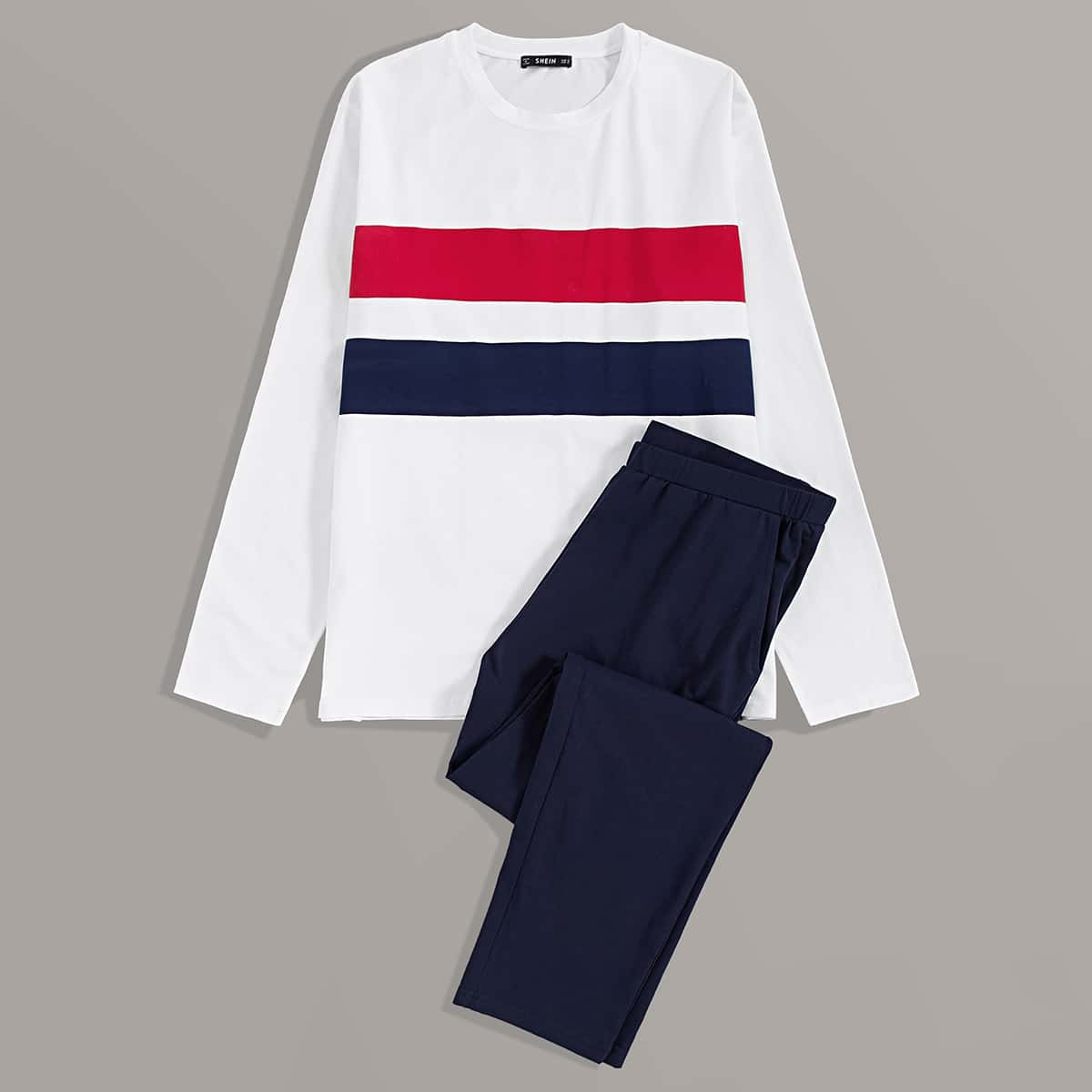 

Guys Striped Print Top & Pants PJ Set, Multicolor