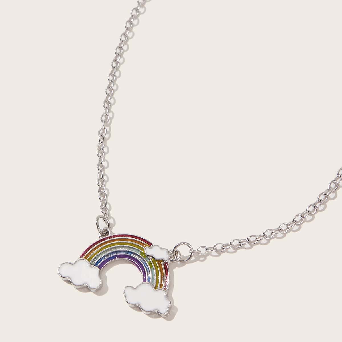 

1pc Rainbow Charm Chain Necklace, Silver