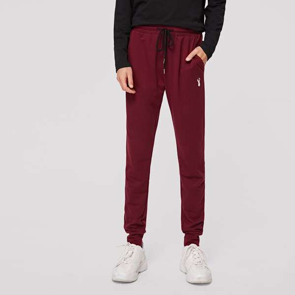 

Men Drawstring Waist Pocket Side Joggers, Burgundy