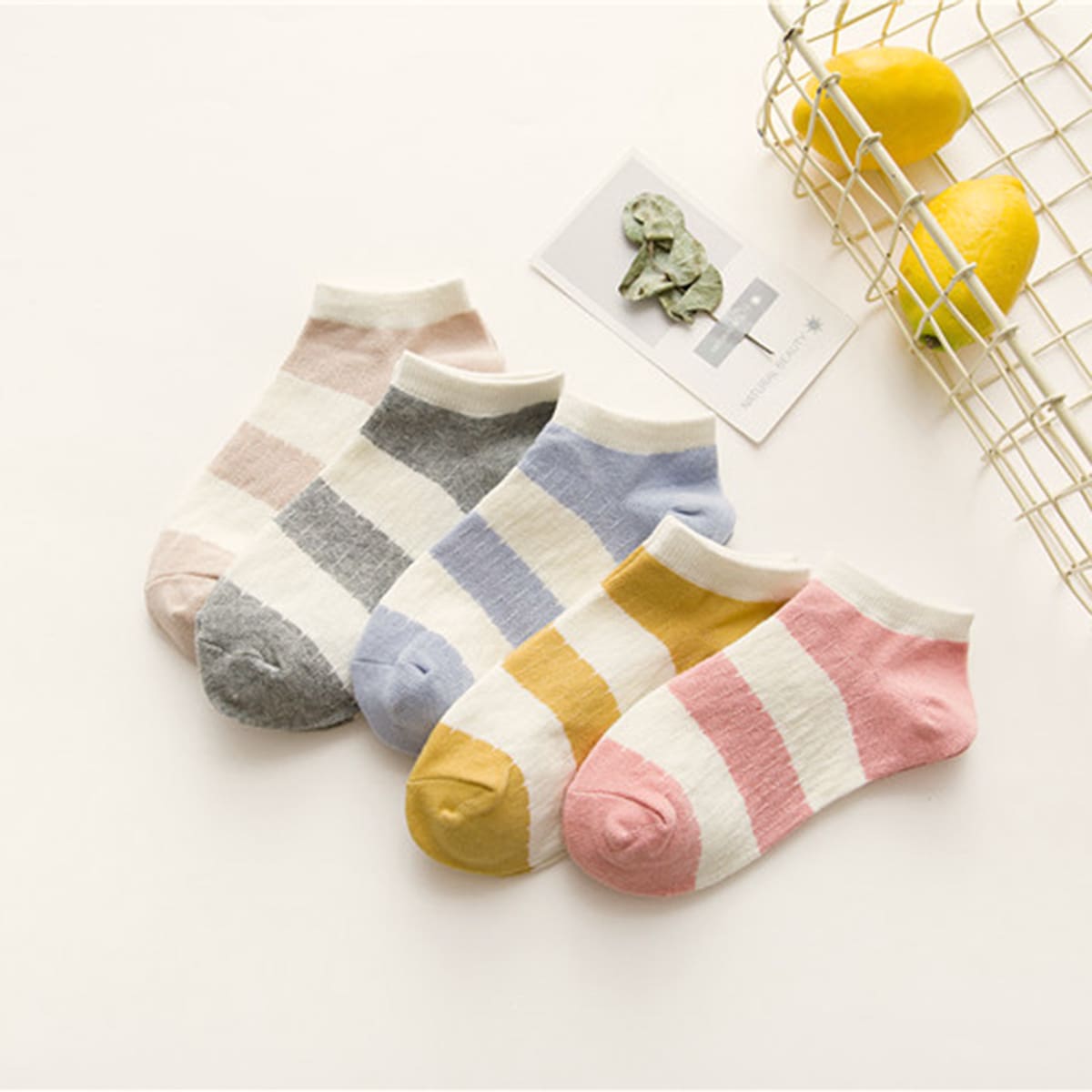 

5pairs Striped Pattern Socks, Multicolor