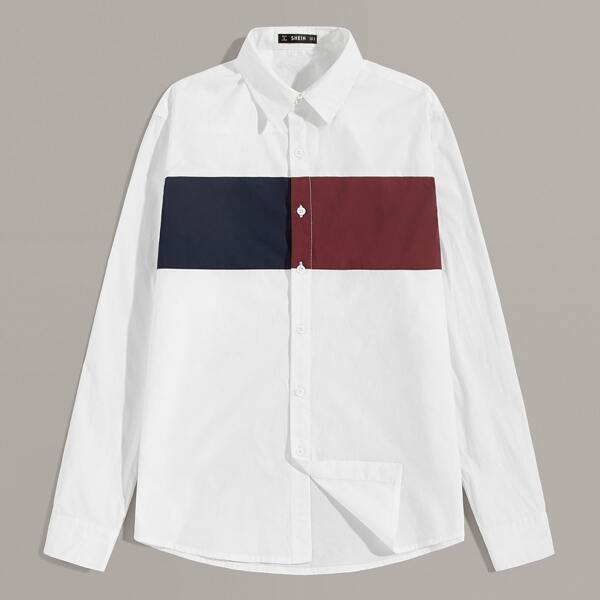 

Men Colorblock Long Sleeve Shirt, White