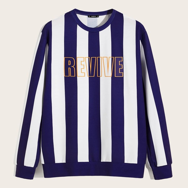 

Men Letter Graphic Striped Pullover, Navy