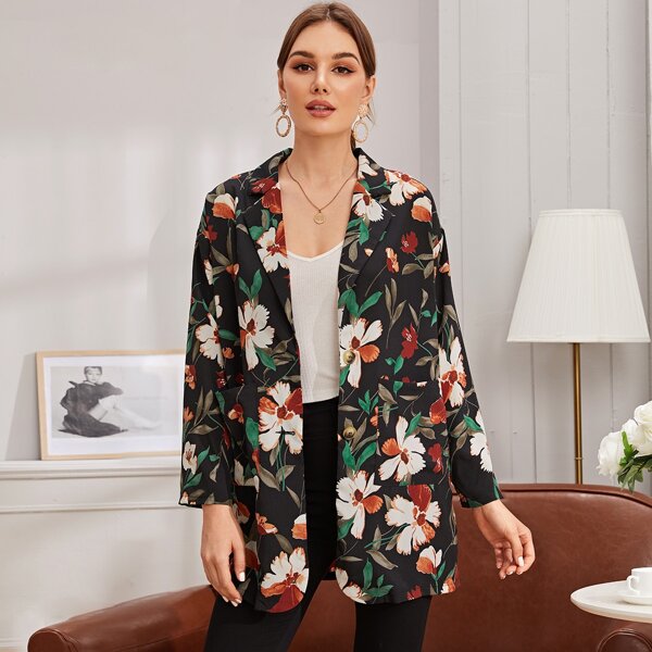 

Notched Collar Floral Print Blazer, Multicolor