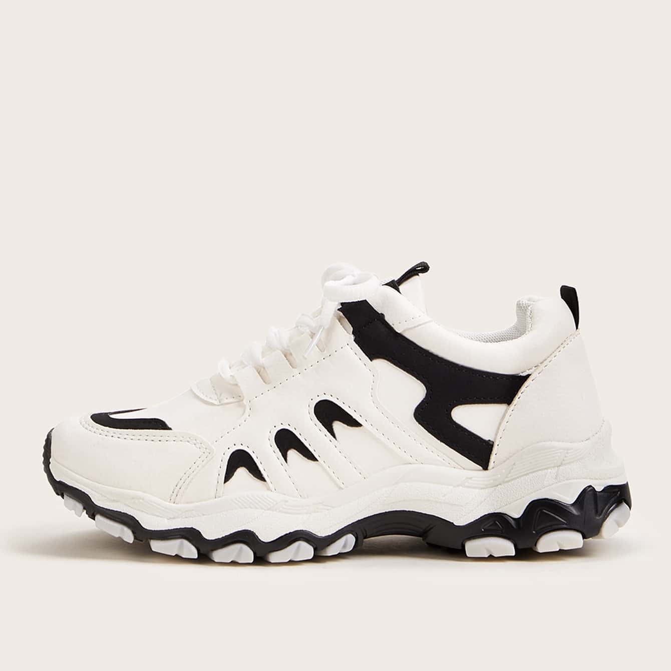 

Two Tone Lace-up Front Sneakers, Black and white
