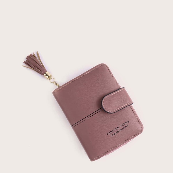 

Letter Graphic Tassel Pendant Wallet, Pink