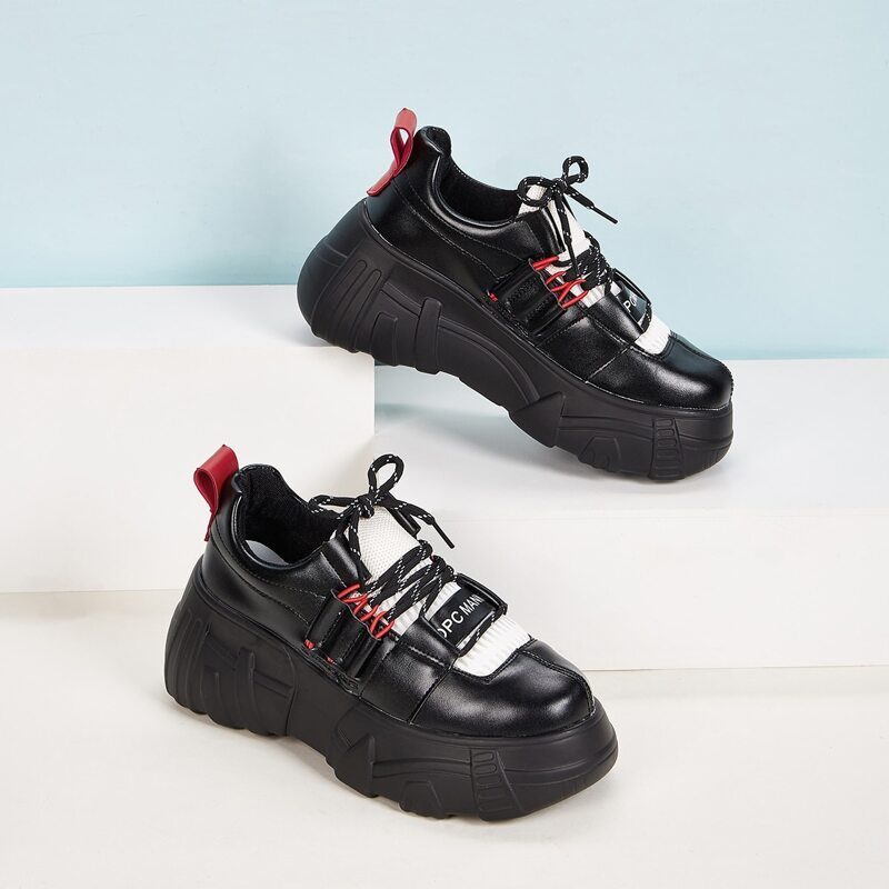 

Lace-up Front Chunky Sole Trainers, Black