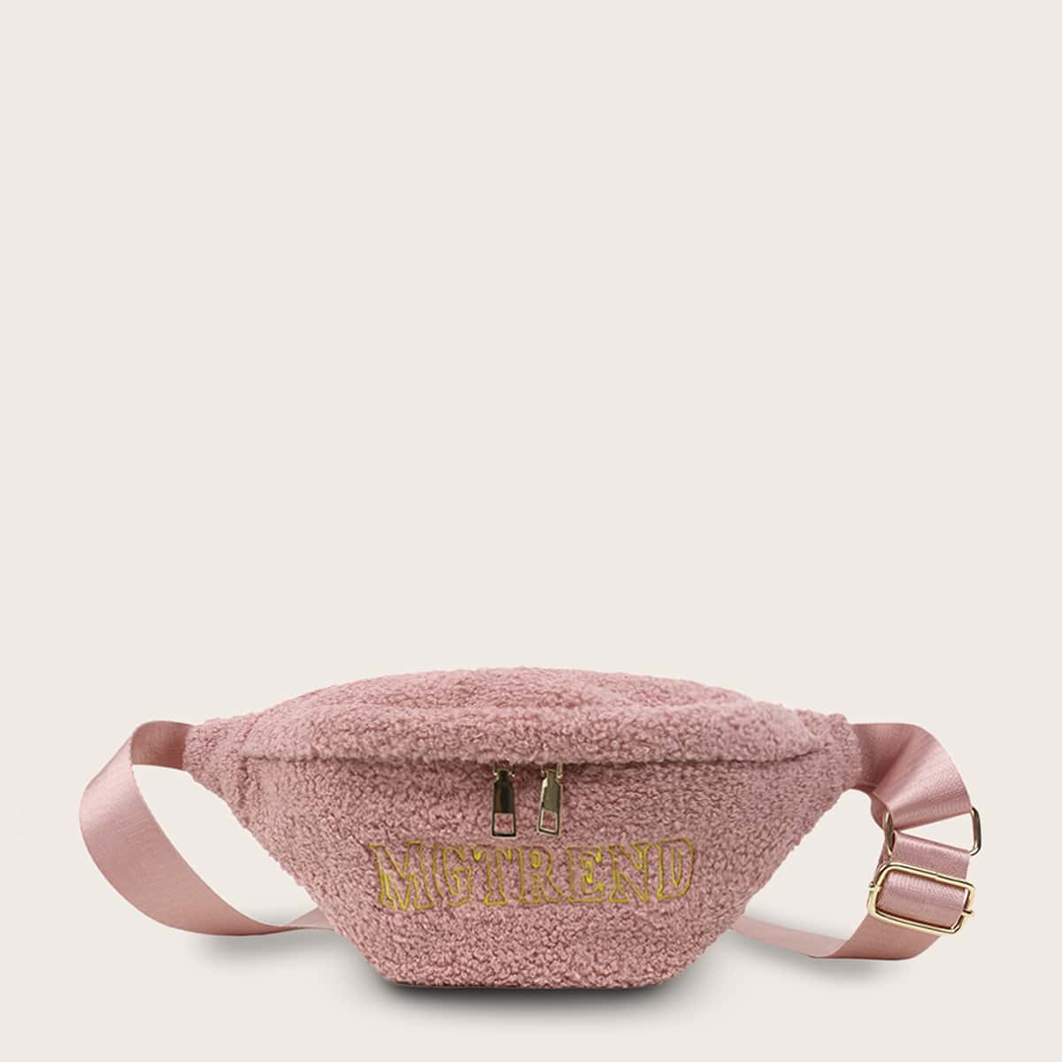 

Embroidered Letter Teddy Fanny Pack, Pink